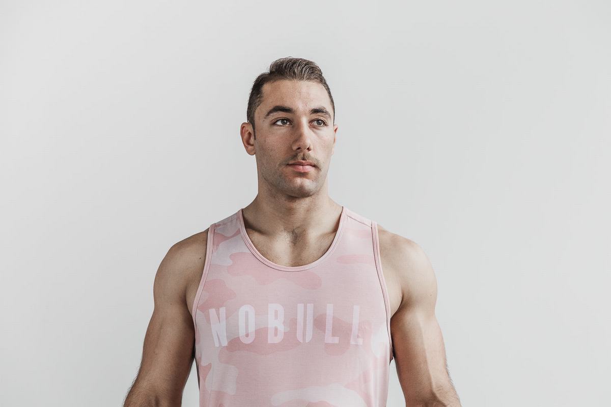 Nobull Men's Tank Tops Rose Camo | Australia (JO2076)